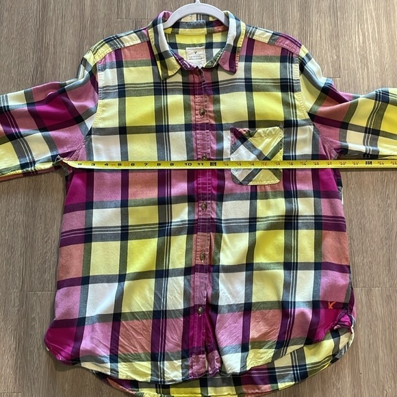 American Eagle Women’s Button Front Extra Large Purple Plaid Vintage Boyfriend - Picture 11 of 14